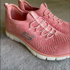 Skechers shoes sneakers pink coral gray stunning knit yoga memory foam view 6